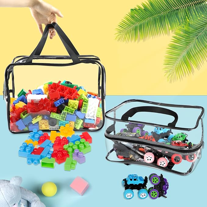 6 Pcs XL Toy Storage Bags Widen Waterproof Clear Toy Organizer with Labels | 12.6×9.25×6.9In Reusable PVC Transparent Organizer Bags with Zipper for Building Blocks, Puzzle, Board Games Travel Storage - Image 4