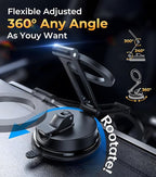 【Vacuum Suction Folding Car Mount】Magnetic Car Phone Holder for magsafe, Aerospace Alloy Arm, Best Dashboard/Windshield/Screen Holder for Your Car/Tesla/Gym/Mirror/Shower/Smooth Surface/iPhone - Image 5