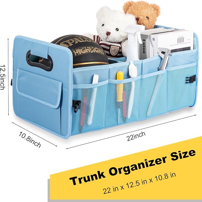 Car Trunk Organizer, Collapsible Car Organizers and Storage Light Blue | Sturdy, Large Capacity, Clean Decor, Multi Compartment Container Box, Adjustable Car Accessories for SUV Sedan Truck - Image 5
