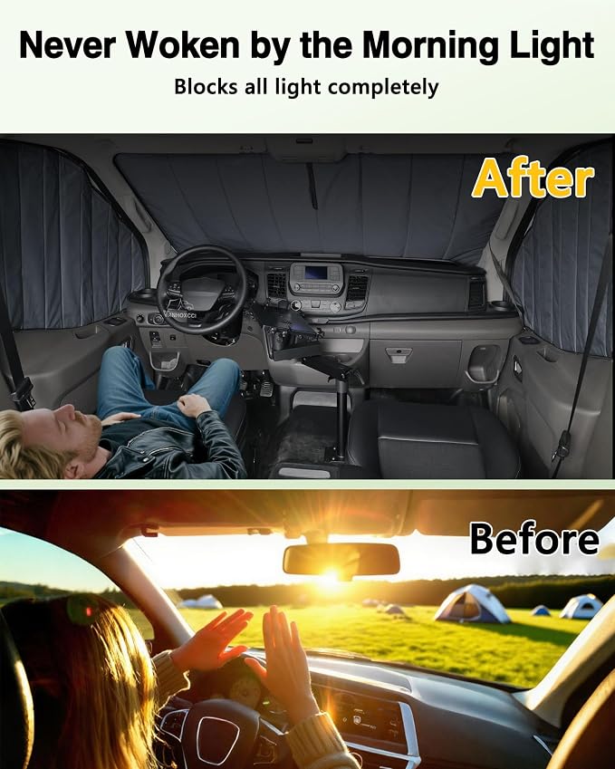 Insulated Windshield Cover Fit for Ford Transit Medium/High Roof | 150 250 350 2015-2025, Blackout Privacy & Thermal Insulation Van Front Windshield Shades, All-Season Van Life Camping, Gray - Image 4