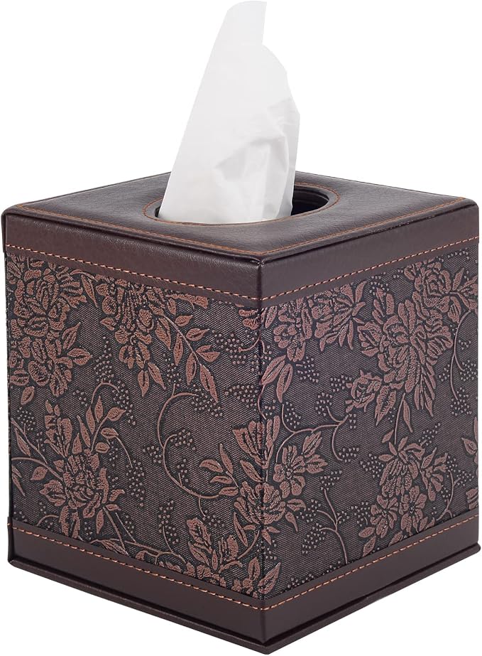Antique Leather Square Tissue Box Cover/Holder,RHCSZ Table Napkin Case Dispenser,Facial Tissues Organizer with Magnetic Bottom for Home Office,Tissues Cube Box (Retro) by RHCSZ