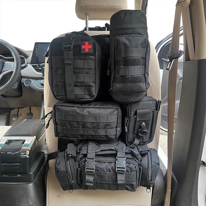 7 PACK Tactical Seat back organizer Truck organizer With 6 Detachable Pouches Universal For Car Truck Ford Jeep Military-Grade Heavier Panels With Multi-functional Packs (8 Pack Black) - Image 9
