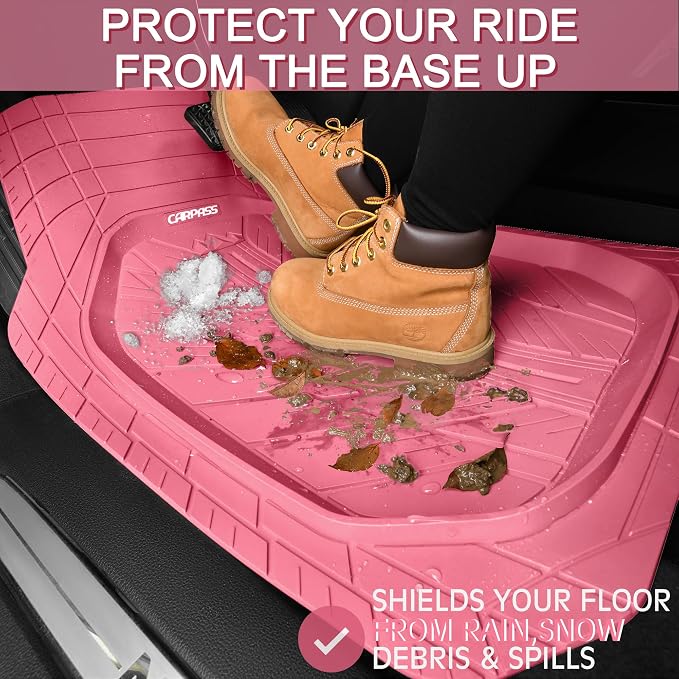 CAR PASS DeepDish Pink Floor Mats for Cars Full Set,Heavy Duty Rubber Car Mats 3-Piece,Universal Waterproof Trim-to Fit Automotive Floor Mats for Truck Van SUV, Durable All-Weather Car Mats (Pink) - Image 5