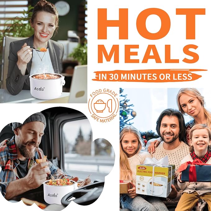 Electric Lunch Box, 32 oz Portable Food Warmer Heater, Lunch Warmer Portable for Work/Office/Car/Travel 12V/24V/110V 3-in-1, Warming Soup & Meal, Spill-Free, Men & Women's Gifts, White - Image 2