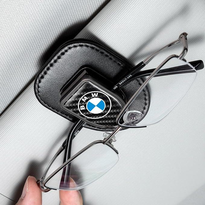 Sunglasses Holder, Leather Glasses Holders Compatible with BMW Series Car Sun Visor, Eyeglasses Hanger and Ticket Card Clip Eyeglasses Mount for Car, for Accessories, Black by Unknown