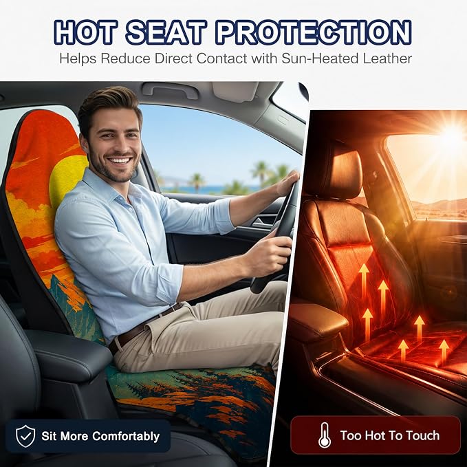 Car Seat Towel Cover for Front Seats, 1Pc Sweat Absorbent Car Seat Protector with Non-Slip Backing, Waterproof Towel Car Seat Covers for Runners, Gym, Swimming, Beach, Pets, Mountain Sunset - Image 5