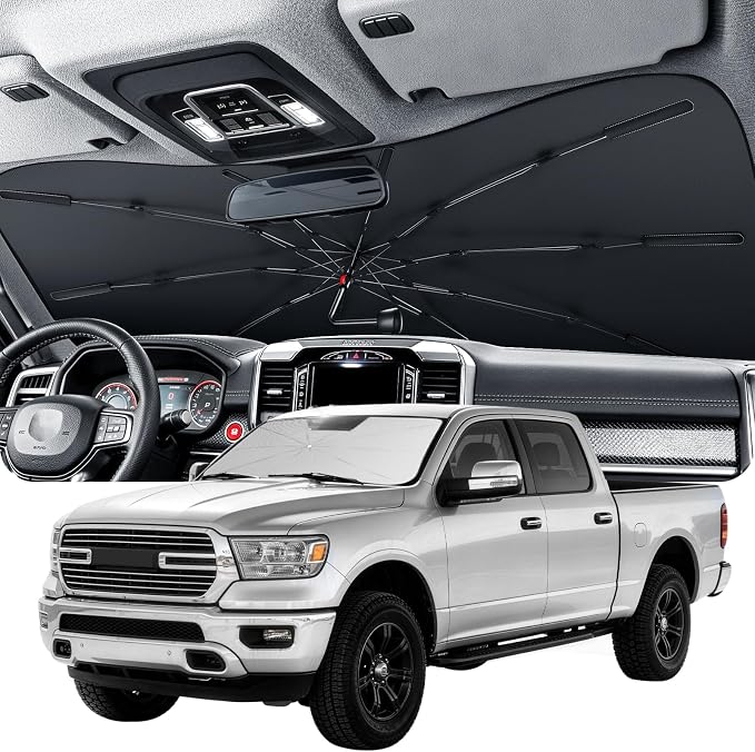 Zanch 2026 Upgraded Windshield Sun Shade Umbrella: Custom Fit for Dodge RAM 1500 2500 3500 2019-2026 Front Window Sunshade, Block UV Rays & Keep Car Cool, 1:1 Scan for RAM 1500, No Gaps & No Scratches by Zanch