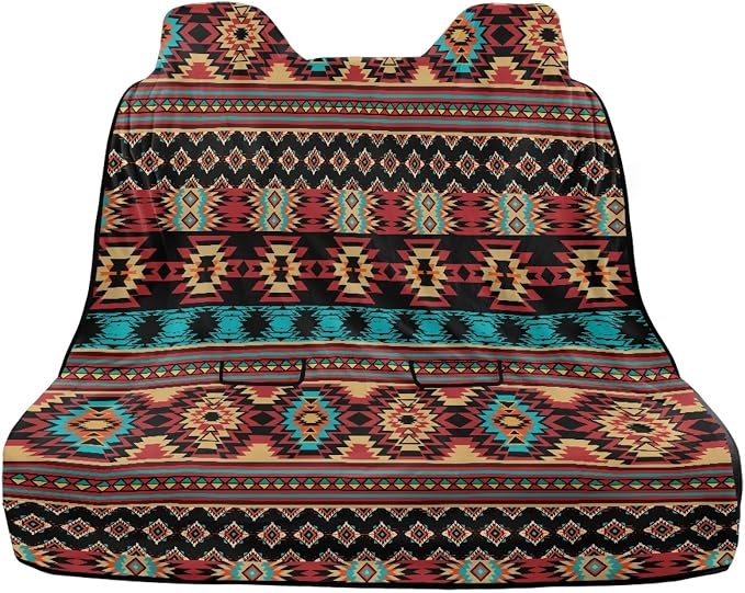 Aztec American Tribal Geometry Pattern Car Seat Covers for Back Seat Cover, Waterproof Rear Bench Towel Seat Covers Heavy Duty Non Slip Back Seat Cover for Dogs - Image 2