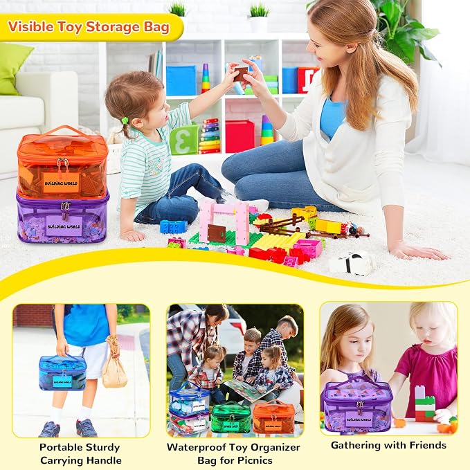 Tesuko 6 Pack Clear Toy Storage Bag with Name Tag& Manual Pocket, Waterproof Transparent PVC Toy Organizer Case for Lego Bricks, Board Games, Building Blocks, Puzzles (Large Capacity, Full Colourful) - Image 7