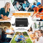 Portable Oven, 12V 24V 110V-240V Car Food Warmer Portable Personal Mini Oven Electric Heated Lunch Box for Meals Reheating & Raw Food Cooking for Road Trip/Camping/Picnic/Family Gathering(Black) - Image 6