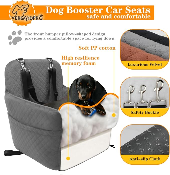 Dog Car Seat for Small Medium Dogs,Portable Pet Booster Seat with Safety Strap & Removable Washable Pad,Memory Foam Dog Travel Bed for Car,SOFE Velvet for Puppies Cats（M-Grey） - Image 4