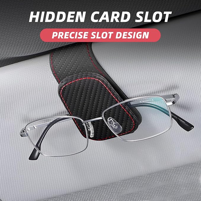 2 Pack Magnetic Leather Car Visor Sunglass Holders, Carbon Fibre | flip-open design, holds eyewear tickets or cards, tool-free mounting, fits most cars and trucks, car interior accessories - Image 4