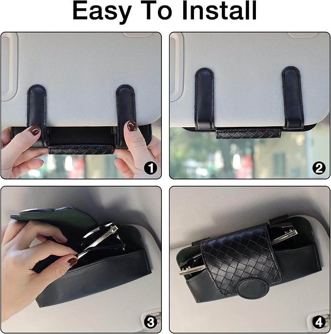 KINIVA Sunglasses Holder for Car Visor Leather Glasses Case with Clips for Car Visor Automotive Interior Visor Accessories Apply to All Car Models (10 Black) - Image 6