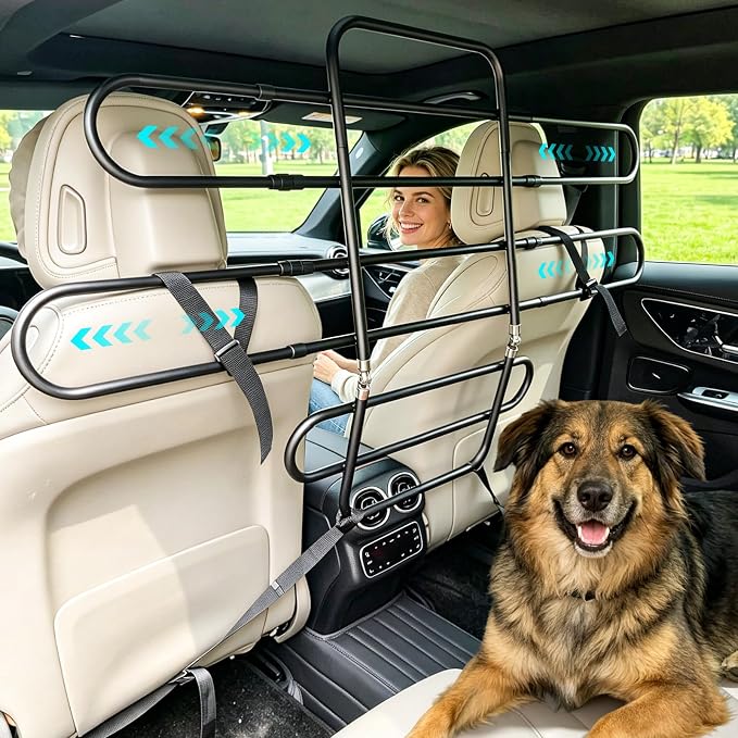 Snagle Paw Dog Car Barrier for SUV, Adjustable 40.5"-58.3" Dog Car Divider for Cargo Area and Backseat, Moves with Seats, Metal Pet Barrier for SUVs, Trucks, Sedans,with Tightening Nylon Straps, Black | Adjustable width by SnaglePaw