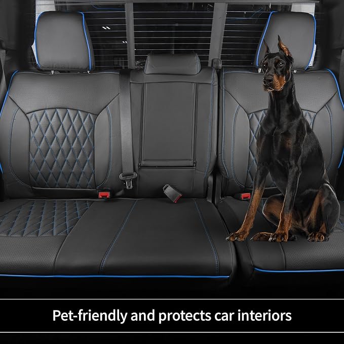 EKR Ram 1500 Seat Covers Custom Fit for (Crew Cab) RAM 1500 Tradesman 2019-2025 & Express 2026,Waterproof Leather Black Car Seat Cover for Trucks Full Set-Faux Leather (Black with Blue Piping) - Image 7
