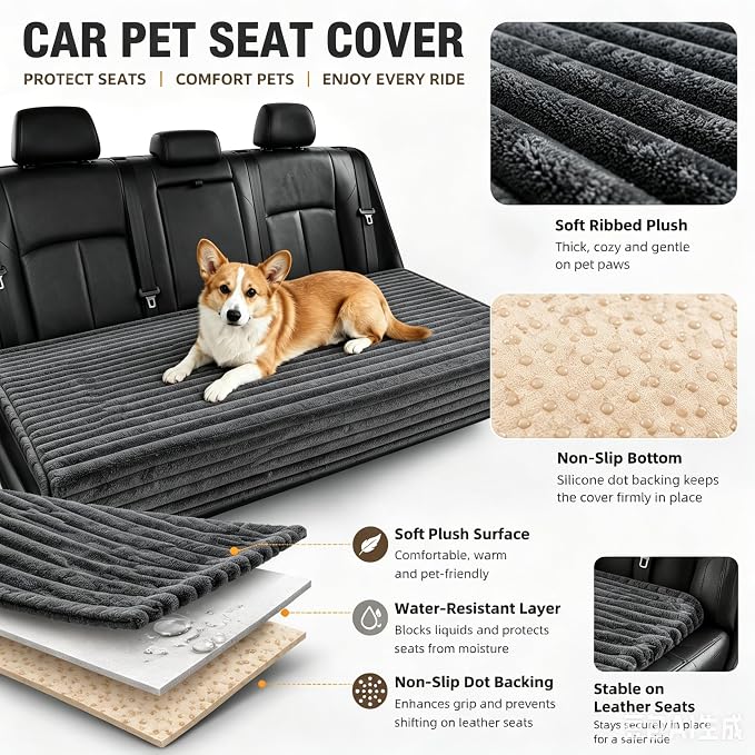 Dog Car Back Seat Bed Waterproof Non Slip Washable Pet Cover | Ultra-soft plush flannel pad soothes pet joint discomfort Vacuum compressed, heavy duty tear-resistant fabric(Dark Grey) - Image 5