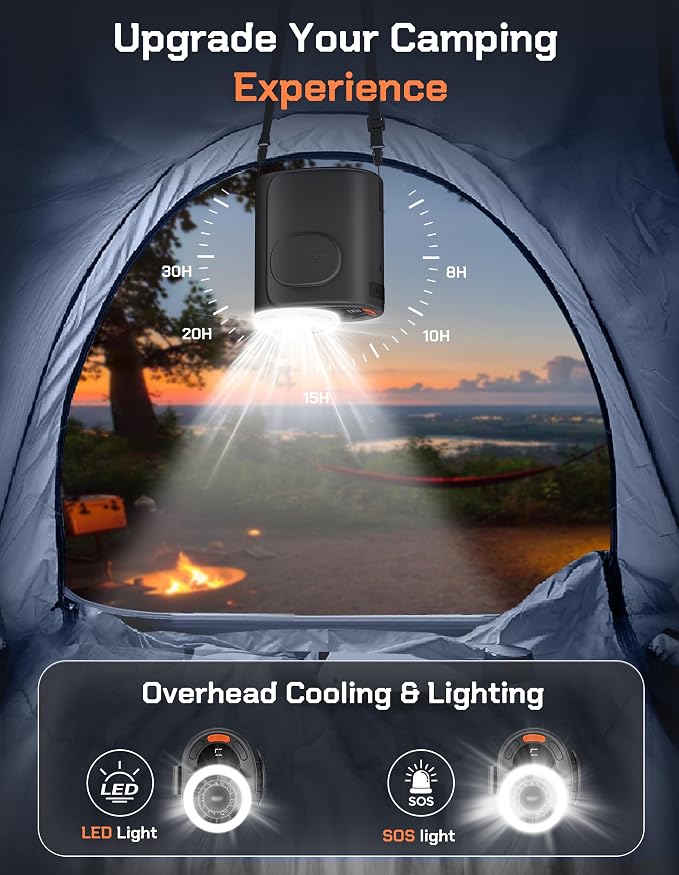 POKISEED Rugged Portable Fan, 10000mAh Rechargeable Battery, 40H Runtime, 5-Speed Turbo Cooling, Hands-Free Multi-Position Design for Construction, Jobsite, Warehouse, Farm, Camping(Green) - Image 6