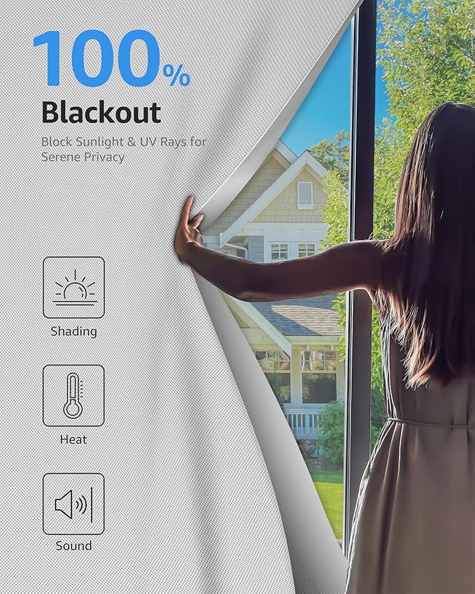 Sumobaby Blackout Curtains Portable 36”x60” No Drill Black Out Window Cover | 100% Blackout Shades with Heat-Resistant Hook&Loop Tapes,Thermal Insulated Window Blinds for Home,Nursery(1 Panel,White) - Image 2