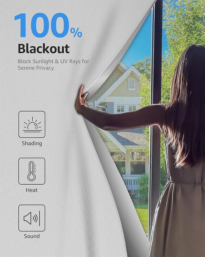 Sumobaby Blackout Curtains Portable 47”x48” No Drill Black Out Window Cover | 100% Blackout Shades with Heat-Resistant Hook&Loop Tapes,Thermal Insulated Window Blinds for Home,Nursery(1 Panel,White) - Image 2