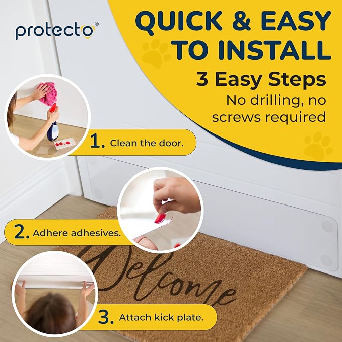 PROTECTO Door Protector from Dog Scratching, 34x8 - Door Scratch Guard | Heavy Duty Bottom Door Kick Plate for Cats & Dogs, Clear Scratch Shield - Window, Screen Door, Sliding Doors, Indoor Outdoor - Image 3