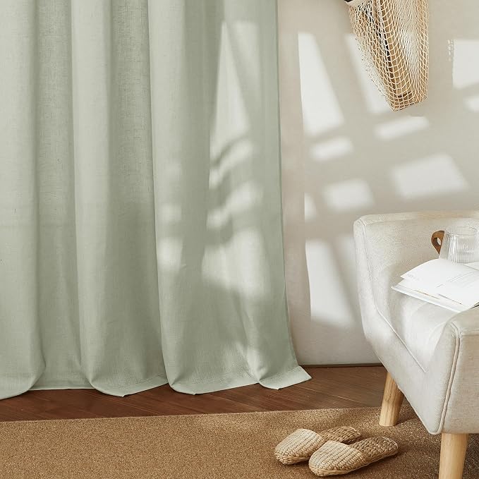 RYB HOME Linen Sheer Curtains 2 Panels for Living Room, Semi Transparent Privacy Drapes with Rod Pocket Farmhouse Style Window Treatments for Bedroom, Sage Green, 52" W x 102" L - Image 5