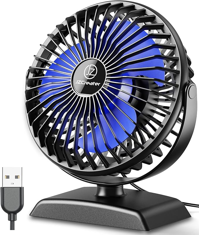 JZCreater USB Desk Fan, 360 Rotation Personal Cooling Fan with 3 Speeds, Quiet, Small, USB Powered for Home, Office, Bedroom, Car, Travel, Black by JZCreater
