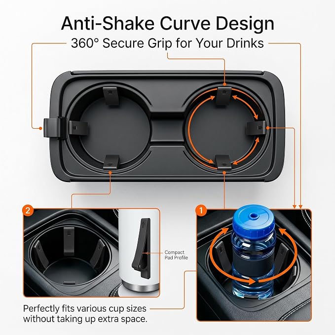 6 PCS Car Cup Holder Insert, Silicone Anti-shake Curve Bottle Stabilizer, Noise Reduction Cupholder Gap Filler Cushion, Self-adhesive Limiter Accessory for Cars SUVs Trucks (Black) - Image 4