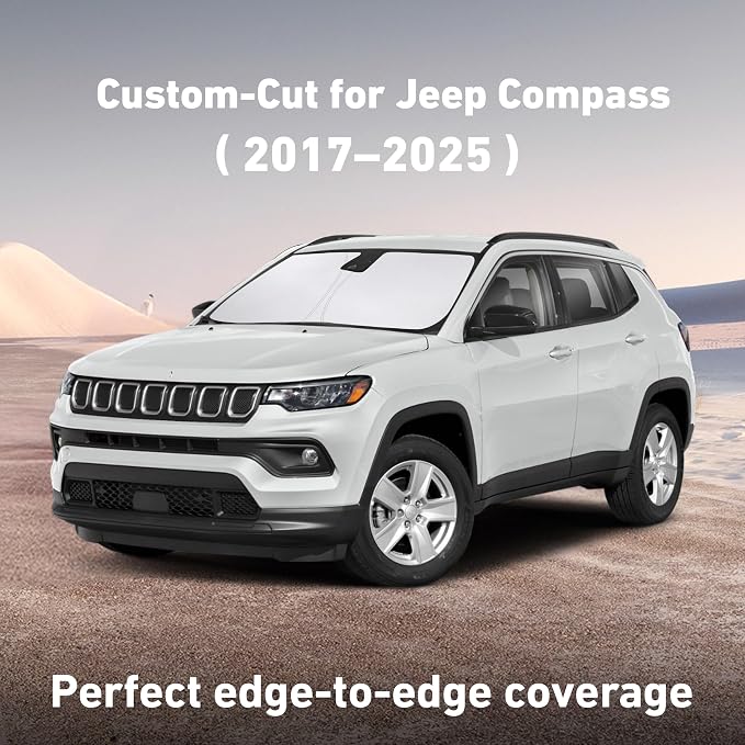 EcoNour Windshield Sunshade Compatible for Jeep Compass 2017-2023 2024 2025 | Sun Visor for Front Windshield & Window Sun Shade Cover, UV Heat Blocker & Protector, Car Accessories - Image 2
