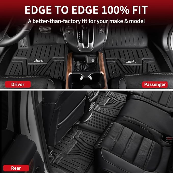LASFIT Floor Mats for Honda CR-V 2023-2026 (Gasoline & Hybrid & e:FCEV) | All Weather Custom Fit Anti-Slip TPE Floor Liners 1st & 2nd Row & Cargo Liner (Upper Position), Full Set - Image 8
