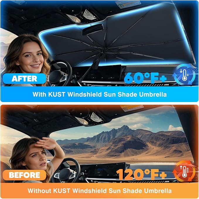 KUST Sun Shade Umbrella for 2022-2025 2026 Hyundai Santa Cruz, 2022-2024 Hyundai Tucson | Custom Fit Windshield Sunshade | with Bendable Handle | Blocks Heat & UV Scratch Resistant Keep Car Cool - Image 3