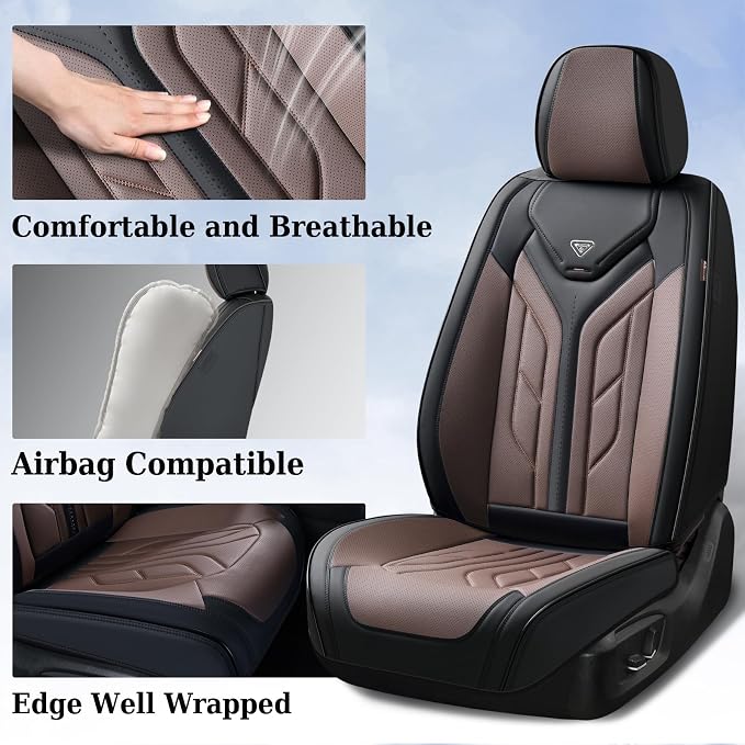 Coverado Seat Covers, Car Seat Covers Front Seats, Leather Seat Covers for Cars, Automotive Seat Covers Car Seat Protector Car Seat Cushion Universal Fit for Most Sedan SUV Pick-up Truck(Black&Coffee) - Image 4