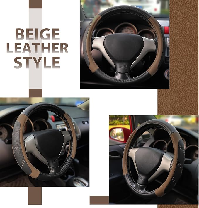 Elantrip Leather Steering Wheel Cover 15 1/2-16 inch Universal Padded Soft Grip Breathable for Car Truck SUV Jeep Anti Slip Brown - Image 3