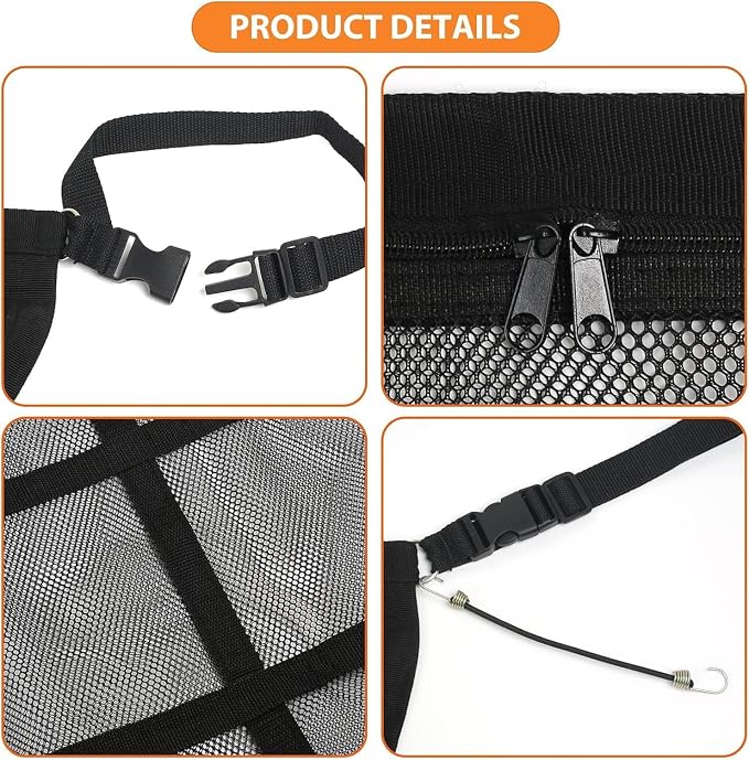 Dog Car Net Barrier,Universal Fit Sturdy Double-Layer Mesh 31.5"x23.6" Car Ceiling Cargo Net Pocket with Flexible Bungee Cords for Seat Movement Easy to Install - Image 3