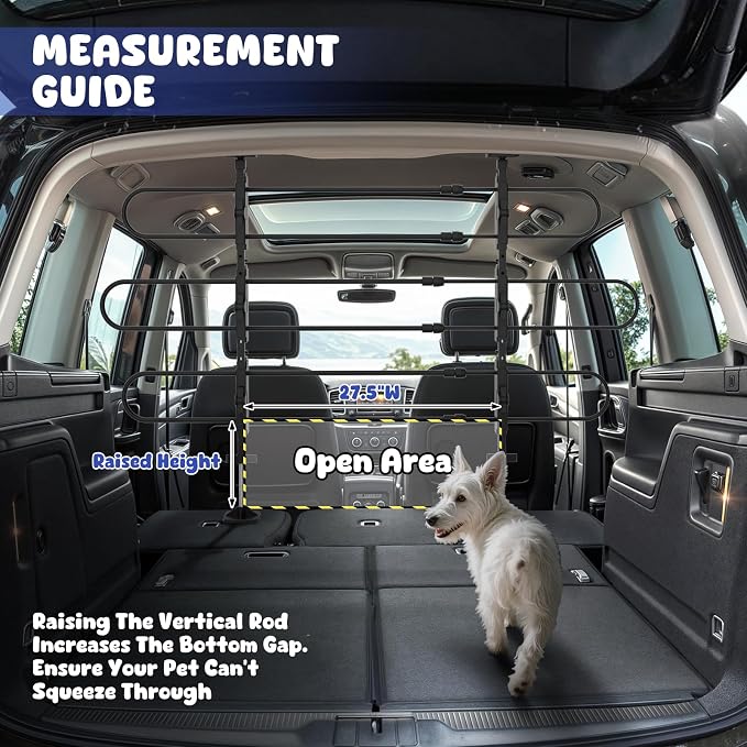 Magshion Adjustable Dog Car Barrier Pet Gate, Black | Fits Most SUVs, Trucks & Minivans, 34''-60'' Wide, Strong Metal Tubing, Keeps Dogs Safe, Easy to Store in Vehicles - Image 6