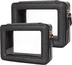 Aveniee Clear Makeup Bag Set,Portable Travel Toiletry Bag Cosmetic Case for Women,Vegan Leather Make Up Pouch Organizer Car Bag for Essentials 2pcs,Middle & Large,Black by Aveniee