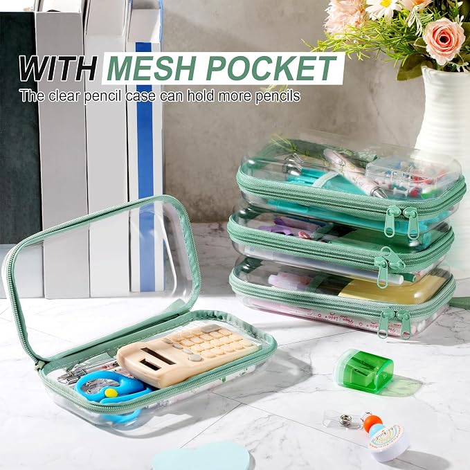 Sanwuta 4 Pcs Clear Hard Shell Zipper Case Plastic Case, Matcha Green - Image 5