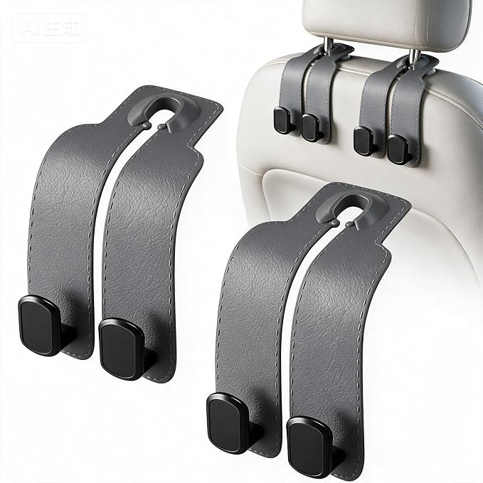 2 Pack Gray Car Headrest Hooks, Universal Car Purse Holder Seat Back Storage Hook, Multifunctional Automotive Interior Organizer for Bags Purses Groceries by HIGHBU