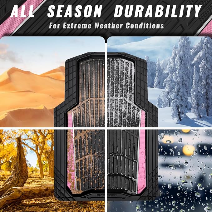 CAR PASS Heavy Duty Rubber Car Floor Mats, Deep Waterproof Car Floor Mats All Weather, Aluminum Film Floor Mats for Cars Non-Slip Universal Trim to Fit for SUVs Trucks Sedans Vans, Black Pink Metallic - Image 5