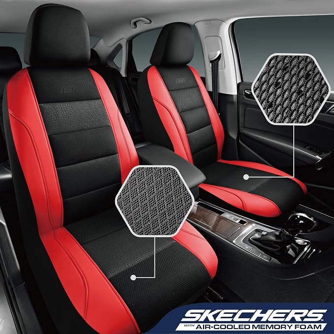Skechers Seat Covers, Air-Cooled Memory Foam Car Seat Covers Front Seats, Airbag Compatible,Universal Fit for Most Cars, SUVs, Vans and Trucks,Red - Image 3