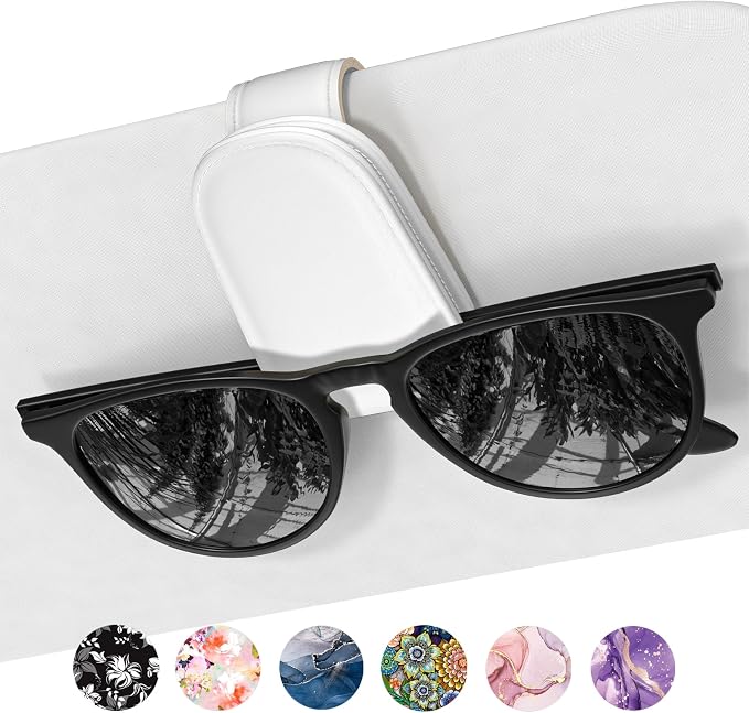 Sunglasses Holder for Car Visor, Magnetic Leather Car Sunglass Holder, Car Sun Visor Glasses Hanger Clip, Car Interior Accessories for Women Men, Fits All Size Eyeglasses by NPOOYI