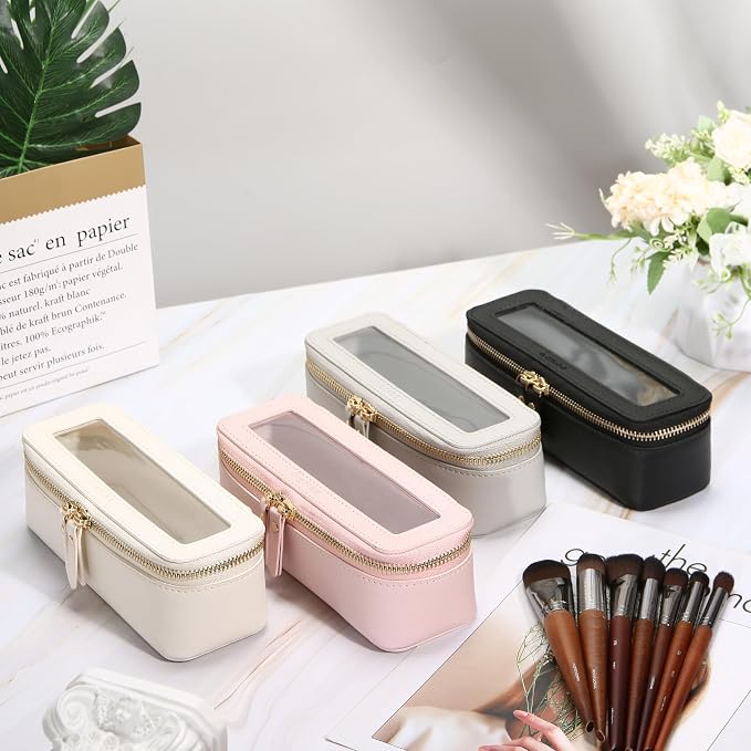 Aveniee Clear Makeup Brush Bag,Slim Cosmetic Brush Holder,Small Toiletry Bag Mini Travel Case for Women,Thin Make up Bags with Dual Zipper,Cute Travel Essentials Organizer,White - Image 8