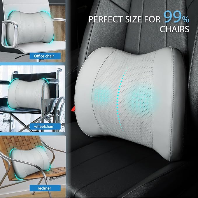 Lofty Aim Lumbar Support Pillow for Car, Car Seat Back Support for Driving | Memory Foam Car Lumbar Support for Driving Seat, Car Back Cushion, Adjustable Straps, Lower Back Pillow, PU Leather, Gray - Image 7