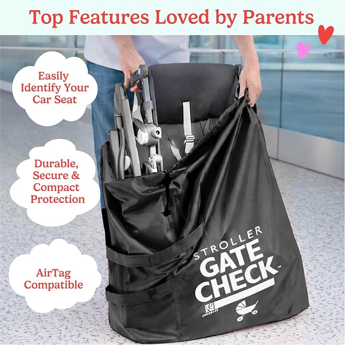 J.L. Childress Gate Check Travel Bag for Single & Double Strollers, Black | AirTag compatible Gate Check Bag keeps strollers clean, protected & easy to identify when airport gate checking - Image 2