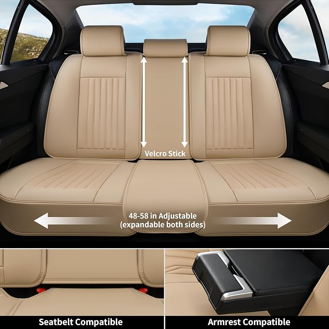 Coverado Beige Nappa Leather Car Seat Covers, Universal Fit Front Seats, 2-Pack Waterproof Seat Covers, Perforated Faux Leather, Compatible with Most Cars Trucks - Image 7