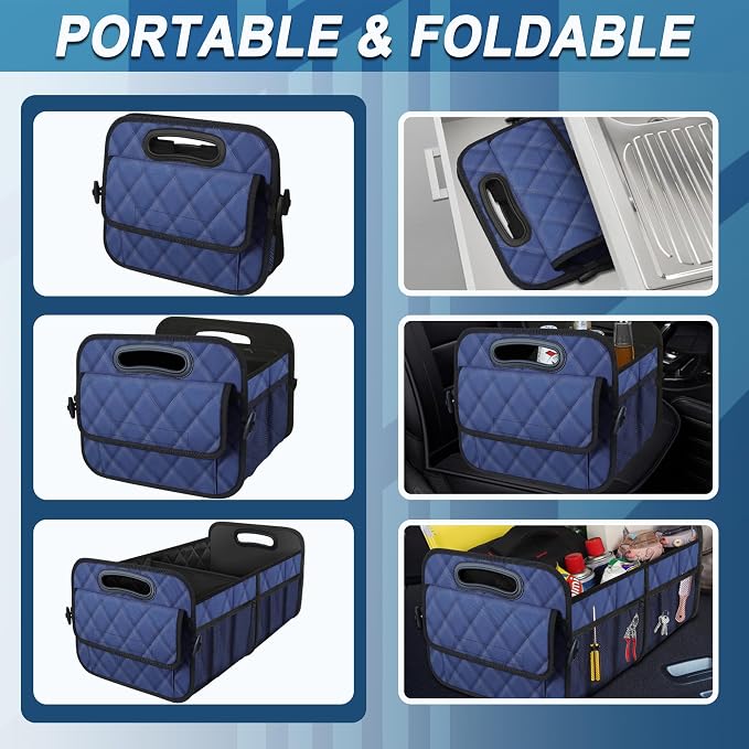 Deosk Car Trunk Organizer for SUV, Car Organizers and Storage with Reinforced Handles, Car Accessories for Women/Men 70L Waterproof Polyester Trunk Organizer(Large, Navy Blue) - Image 4