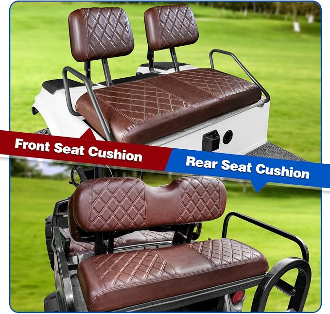 NOKINS Golf Cart Seat Covers 4 Piece Fits Club Car DS Pre-2000 | Front and Rear Seat Vinyl Covers, Golf Cart Accessories, No Staples(Brown and Brown 8438) - Image 6