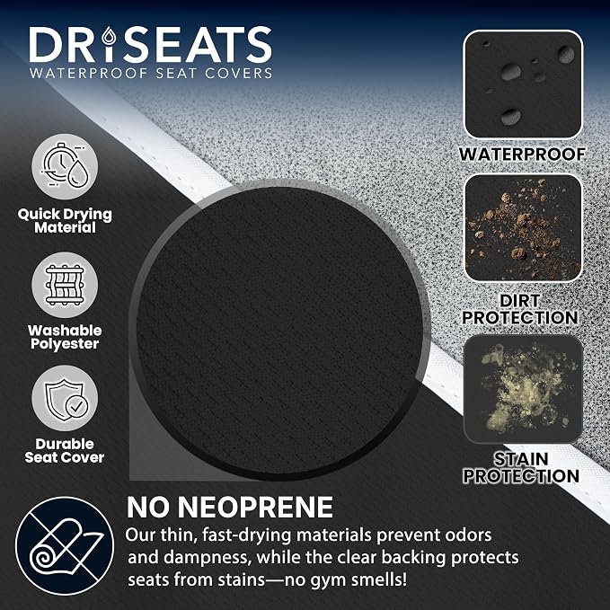 Dri Seats Waterproof Car Seat Towel Cover - Sweat Proof Front Bucket Seat Protector for Runners & Workouts - Full Size Universal Fit for Trucks & SUVs (Black, Large) - Image 4