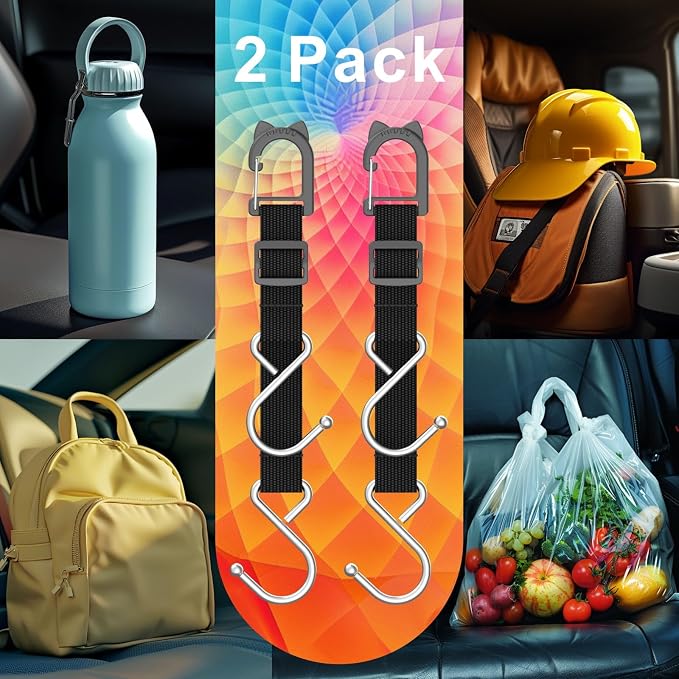 Car Seat Headrest Hooks, 2 Packs | S-Shaped Heavy-Duty Metal Hooks, Headrest Hooks, Safe and Anti Robbery - Image 7