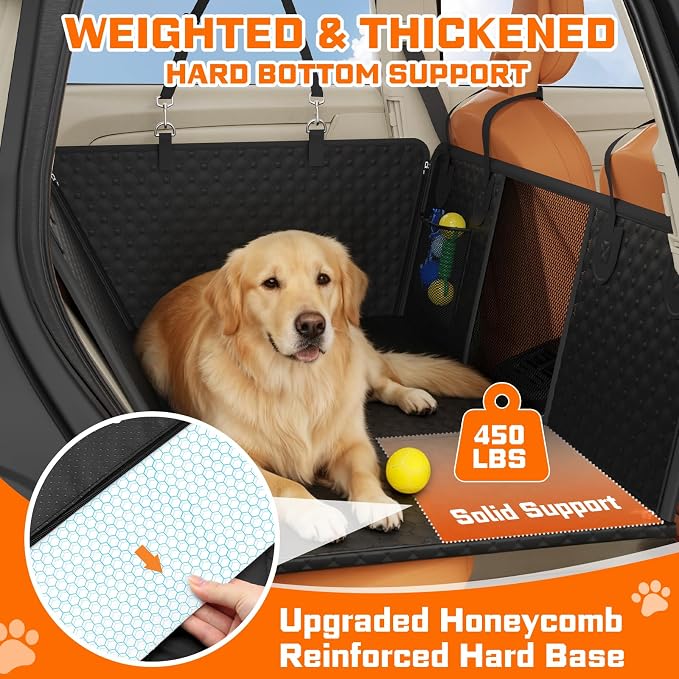 Dog Car Seat Cover with PU Leather Updated,Hard Bottom & Mesh Window, Waterproof Dog Car Seat Cover for Back Seat, Cat-Scratch Resistant Fabric,Backseat Cover for Dogs for Car SUV and Trucks - Image 4