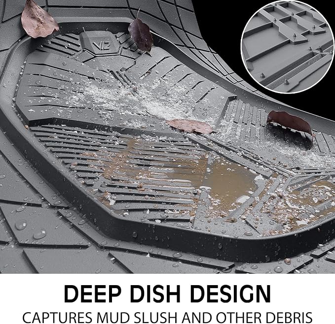 CAR PASS Heavy Duty Rubber Car Mats with Cargo Liner, Deep-Dish Car Floor Mats and Trunk Mat All Weather, Universal Trim-to-Fit for SUVs Trucks Sedans, Waterproof Anti-Slip, Trimmable V12 Gray - Image 4